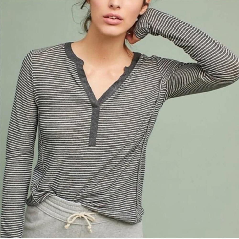 Anthropologie Akemi + Kin Metallic Striped Henley Top Casual Loungewear Size M